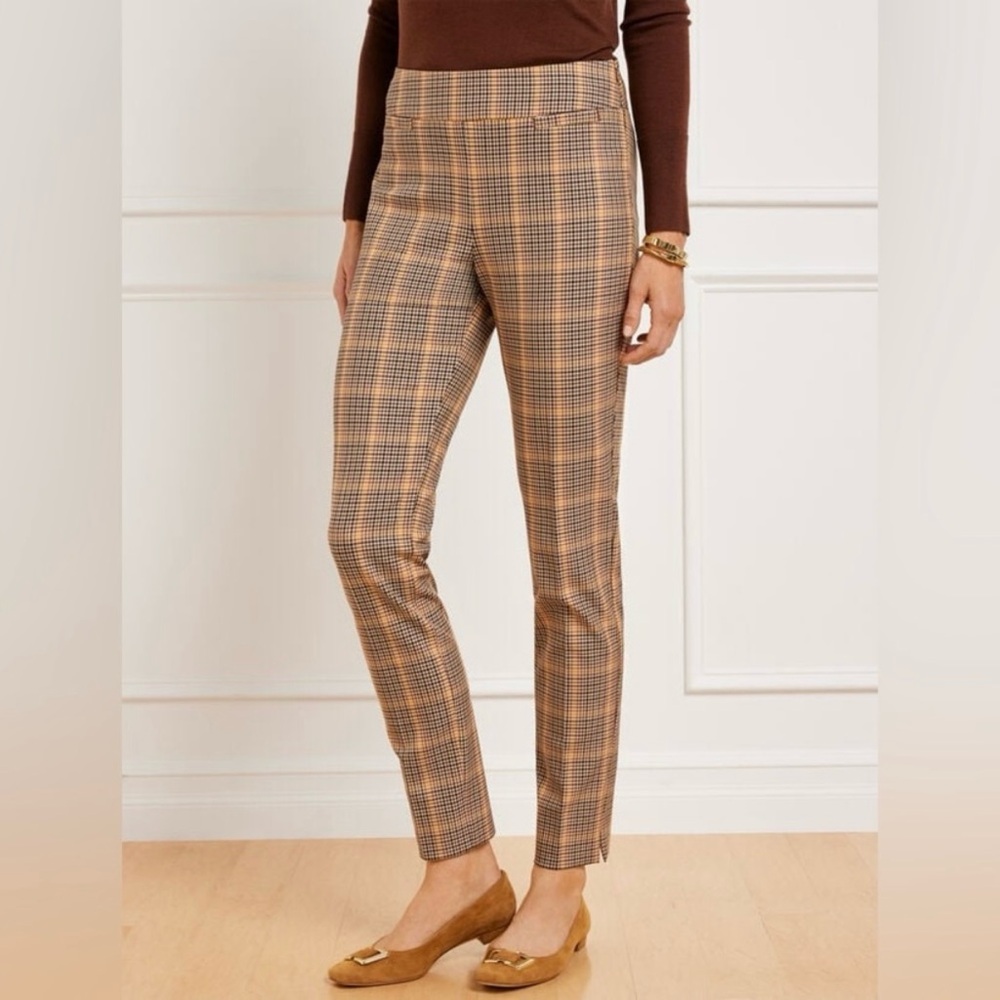 NWT Talbots Chatham Slim Ankle Pants Yellow Brown Plaid Women’s Size 8 Petite